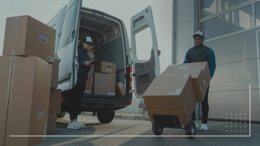 a logistics company, workers moving around